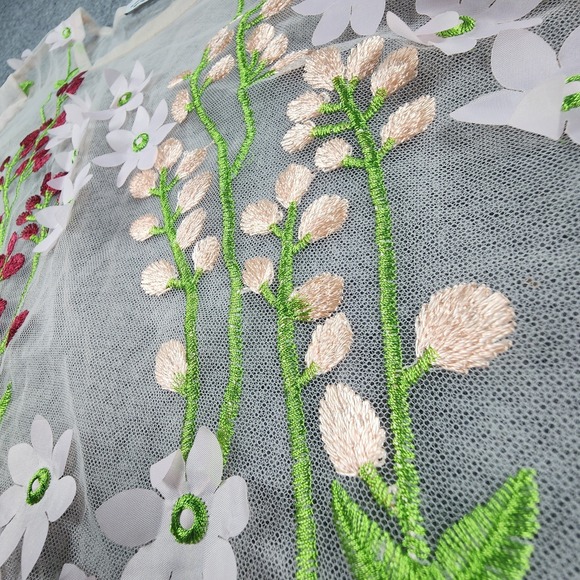 Zara Floral Applique Mesh Top S Sheer 3D Flowers Embroidered Boho Festival Fairy - Picture 5 of 15